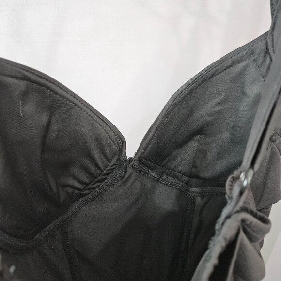 XXI Mini Body Con Dress M Black Layered Ruffle Adjust Shoulder Halter Padded Cup - Picture 3 of 12